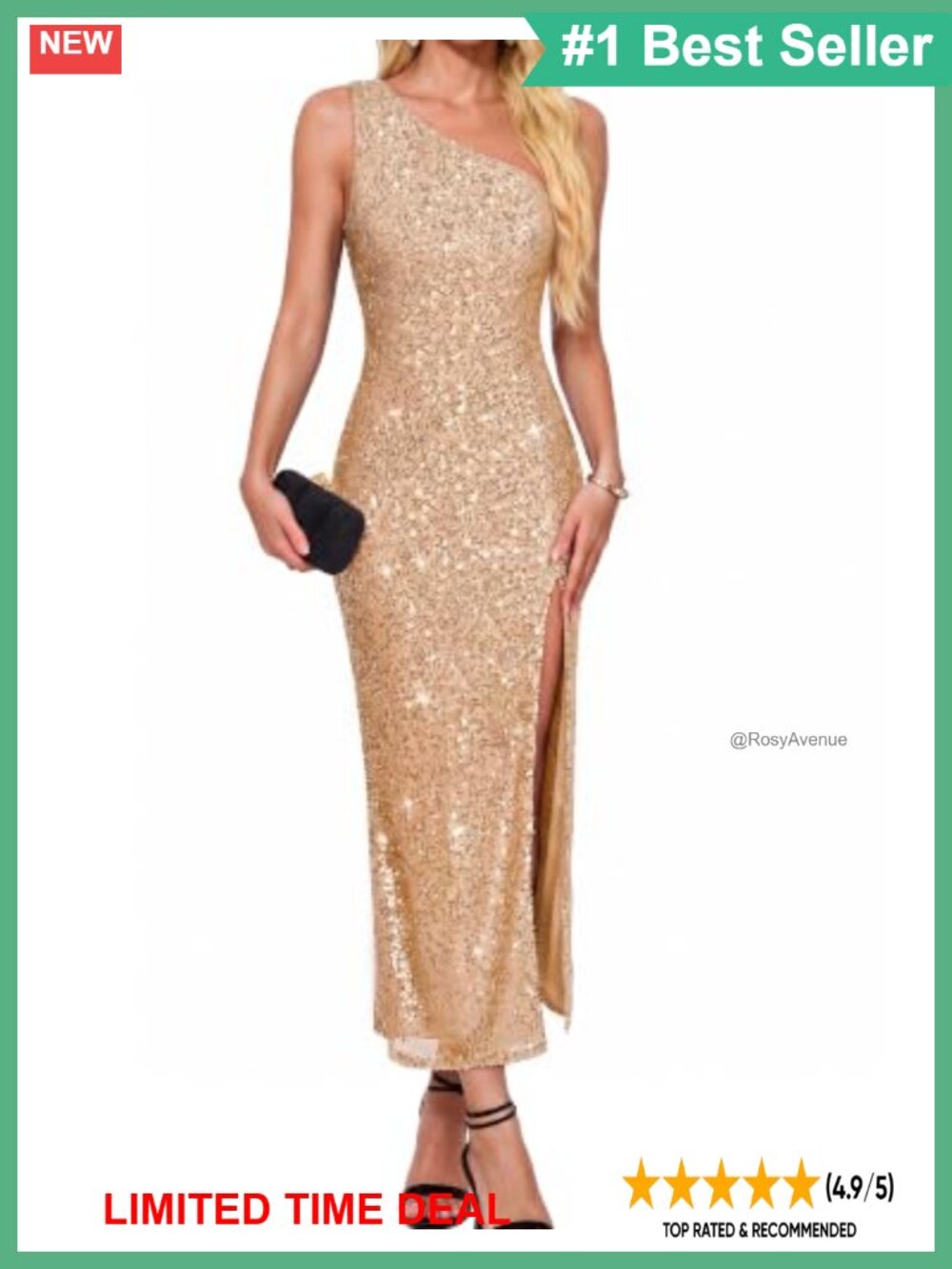 Sequin One-Shoulder Maxi Dress High Slit Mermaid Formal Gown